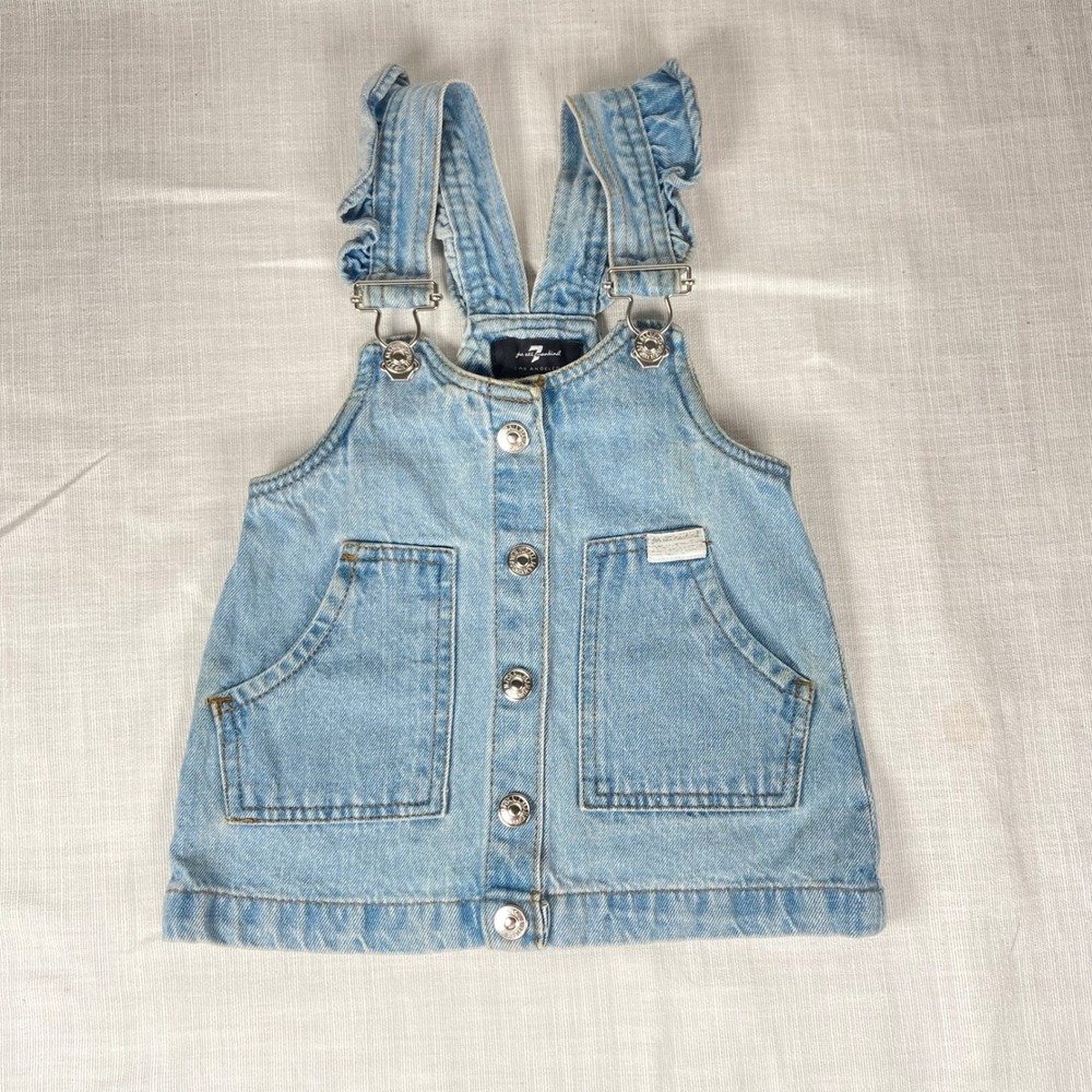 7 For All Mankind Denim Dress Overalls Ruffle Straps Girls Kid Size 12M